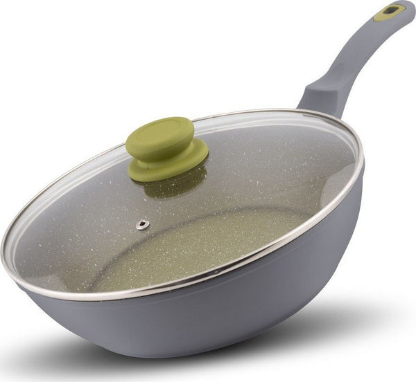 Tigan alumini me kapak Lamart LT1196, 28cm, i hirtë/ gjelbër