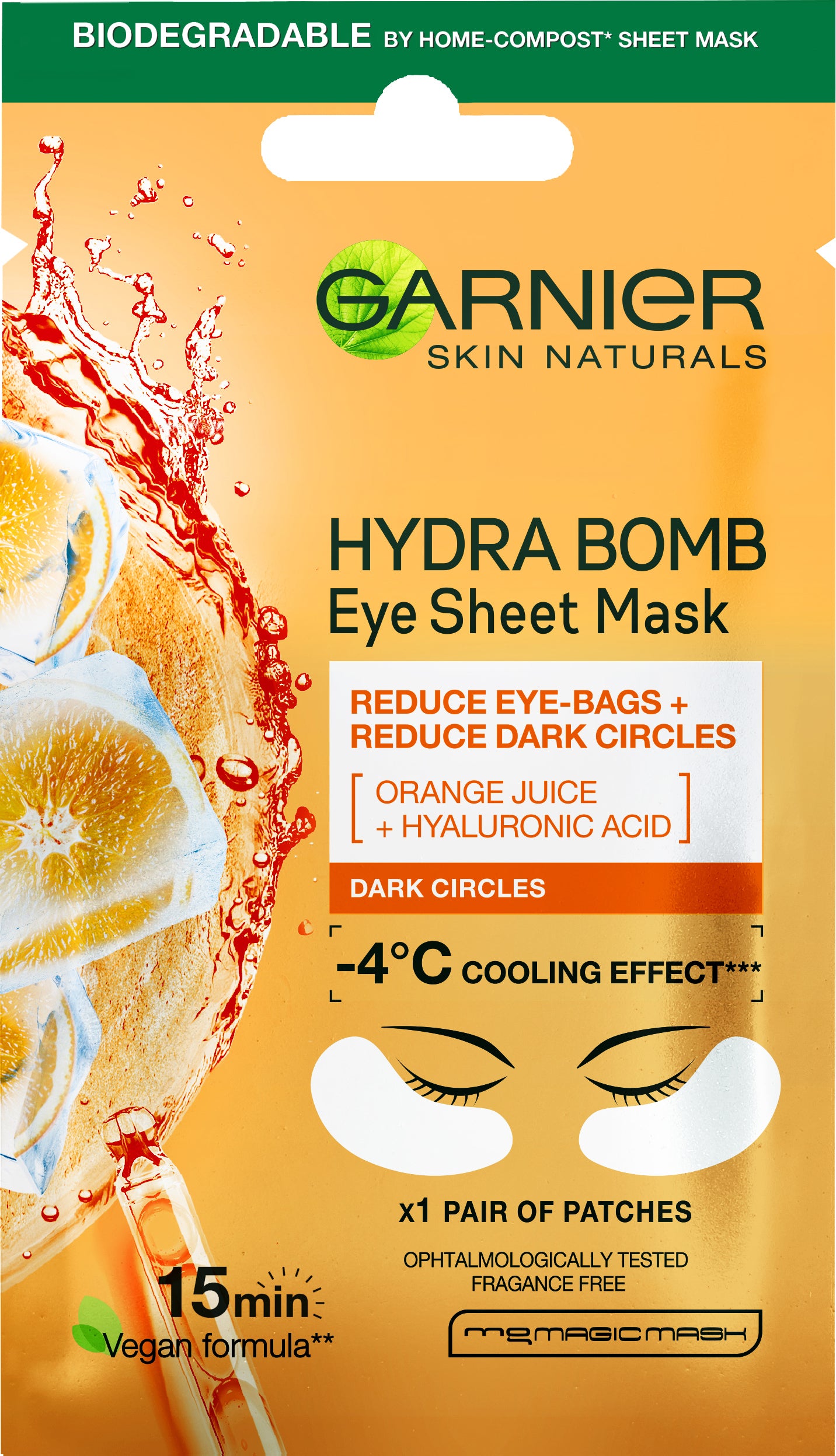 Maskë për sy Garnier Skin Tissue Orange Juice, 2 copë