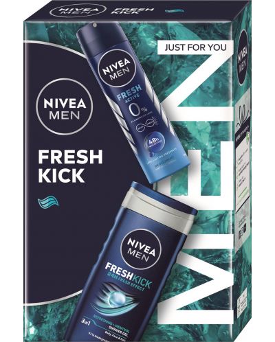 Set për meshkuj Nivea Fresh Kick Shower Gel, 250 ml + Fresh Active 0% Aluminum Deodorant 150 ml
