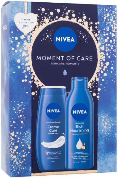 Set për femra Nivea Moment Of Care  Creme Care Shower Gel 250 ml + Rich Nourishing Body Milk 250 ml